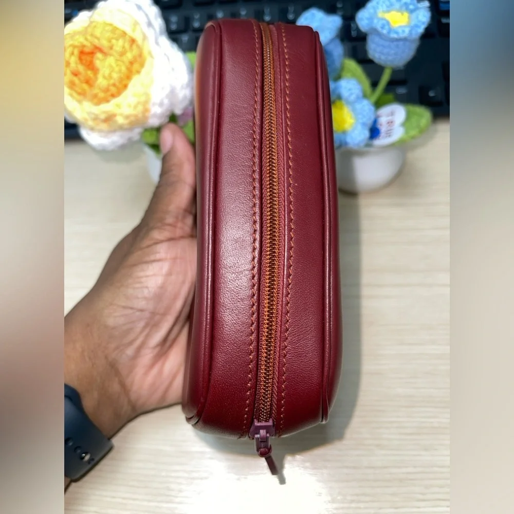 Cartier Deep Bordeaux Burgundy Leather Mini cosmetic/Toiletry Case- Pouche